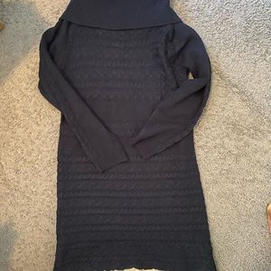 Sweater Dress with Cowl Neck and Lace Bottom